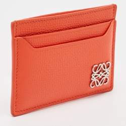Pre Owned Loewe Orange Leather Anagram Card Holder