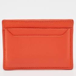 Pre Owned Loewe Orange Leather Anagram Card Holder