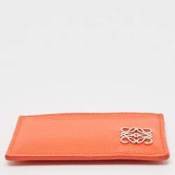 Pre Owned Loewe Orange Leather Anagram Card Holder
