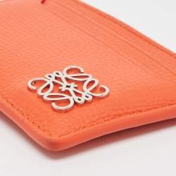 Pre Owned Loewe Orange Leather Anagram Card Holder