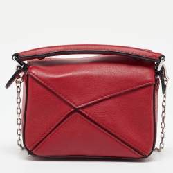 مملوكة مسبقًا Loewe Red Leather Nano Puzzle Shoulder Bag