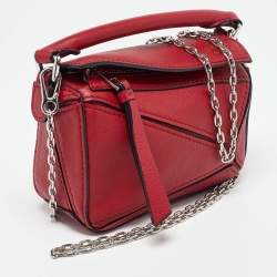 مملوكة مسبقًا Loewe Red Leather Nano Puzzle Shoulder Bag