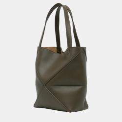 Loewe Brown/Green Mini Puzzle Fold Tote