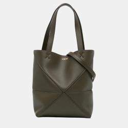 Loewe Brown/Green Mini Puzzle Fold Tote