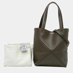 Loewe Brown/Green Mini Puzzle Fold Tote