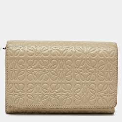 Loewe Beige Signature Embossed Leather Compact Wallet