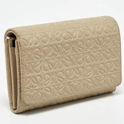 Loewe Beige Signature Embossed Leather Compact Wallet