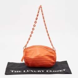 Loewe Orange Leather Pleated Braclet Pouch Bag 