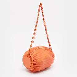 Loewe Orange Leather Pleated Braclet Pouch Bag 