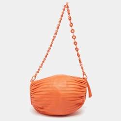 Loewe Orange Leather Pleated Braclet Pouch Bag 