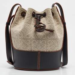 Loewe Beige/Black Anagram Jacquard Canvas and Leather Balloon Bucket Bag