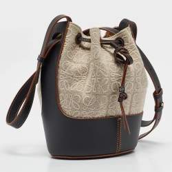 Loewe Beige/Black Anagram Jacquard Canvas and Leather Balloon Bucket Bag