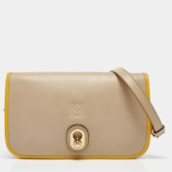 Loewe Beige/Yellow Leather Ines Flap Shoulder Bag
