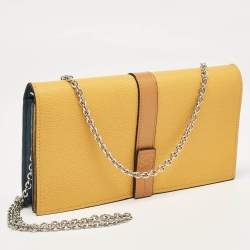Loewe Mustard/Brown Leather Flap Wallet on Chain