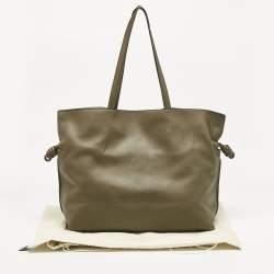 Loewe Dark Khaki Leather XL Flamenco Tote