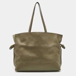 Loewe Dark Khaki Leather XL Flamenco Tote