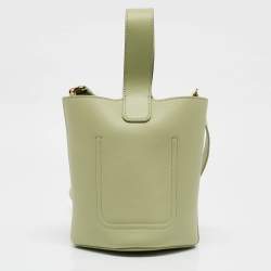 Pre Owned Loewe Light Green Leather Mini Pebble Bucket Bag