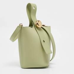 Pre Owned Loewe Light Green Leather Mini Pebble Bucket Bag