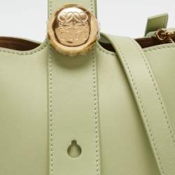 Pre Owned Loewe Light Green Leather Mini Pebble Bucket Bag