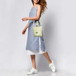 Pre Owned Loewe Light Green Leather Mini Pebble Bucket Bag