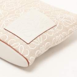Loewe x Paula's Ibiza Beige/White Canvas and Leather Anagram Pouch Clutch