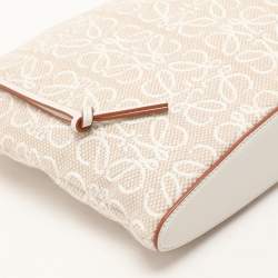 Loewe x Paula's Ibiza Beige/White Canvas and Leather Anagram Pouch Clutch