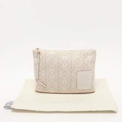 Loewe x Paula's Ibiza Beige/White Canvas and Leather Anagram Pouch Clutch