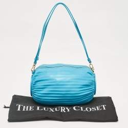 Loewe Light Blue Pleated Leather Bracelet Pouch Bag