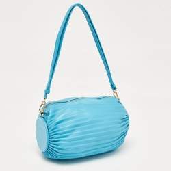 Loewe Light Blue Pleated Leather Bracelet Pouch Bag