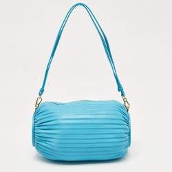 Loewe Light Blue Pleated Leather Bracelet Pouch Bag