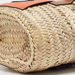 Loewe Brown/Cream Woven Raffia and Leather Basket Bag