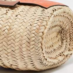 Loewe Brown/Cream Woven Raffia and Leather Basket Bag