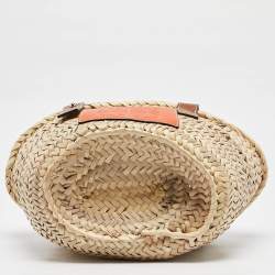 Loewe Brown/Cream Woven Raffia and Leather Basket Bag