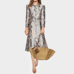 Pre Owned Loewe Brown/Tan Woven Raffia Small Shell Basket Bag