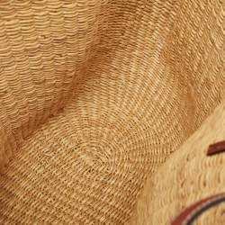 Pre Owned Loewe Brown/Tan Woven Raffia Small Shell Basket Bag