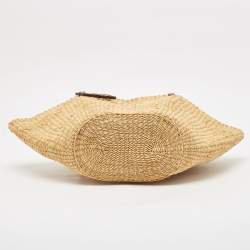 Pre Owned Loewe Brown/Tan Woven Raffia Small Shell Basket Bag