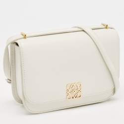 مملوكة مسبقًا Loewe White Leather Small Goya Flap Shoulder Bag