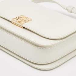 مملوكة مسبقًا Loewe White Leather Small Goya Flap Shoulder Bag