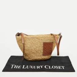 Loewe Beige/Tan Woven Raffia and Leather Slit Pochette Bag