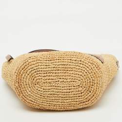 Loewe Beige/Tan Woven Raffia and Leather Slit Pochette Bag