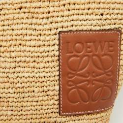 Loewe Beige/Tan Woven Raffia and Leather Slit Pochette Bag