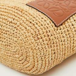 Loewe Beige/Tan Woven Raffia and Leather Slit Pochette Bag