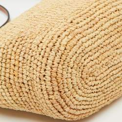 Loewe Beige/Tan Woven Raffia and Leather Slit Pochette Bag