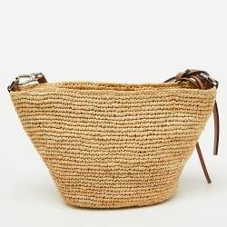 Loewe Beige/Tan Woven Raffia and Leather Slit Pochette Bag