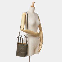 Loewe Dark Khaki Leather Mini Puzzle Fold Tote Bag