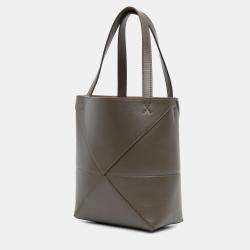 Loewe Dark Khaki Leather Mini Puzzle Fold Tote Bag