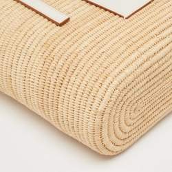 مملوكة مسبقًا Loewe Beige/White Leather and Raffia Small Square Basket Tote