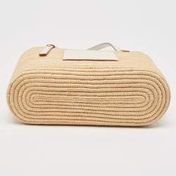 مملوكة مسبقًا Loewe Beige/White Leather and Raffia Small Square Basket Tote
