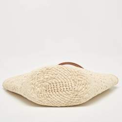 مملوكة مسبقًا Loewe Cream/Brown Woven Raffi and Leather Small Anagram Basket Bag