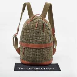 Loewe Khaki Green/Brown Anagram Jacquard and Leather Backpack